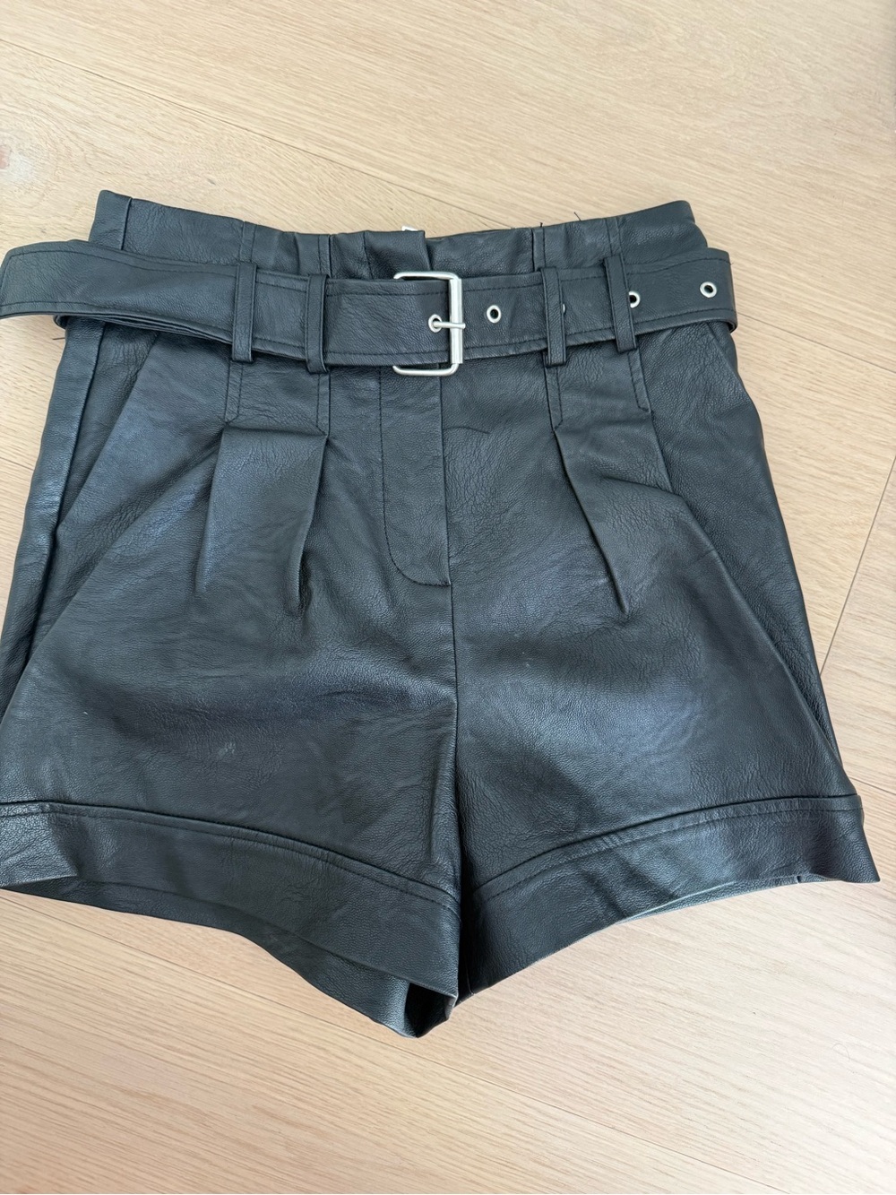 Topshop Black Faux Leather High Waist Belted Shorts